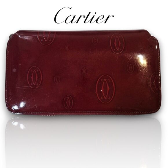 Cartier Handbags - Cartier - Red Patent Leather Happy Birthday Edition Vintage Zippy Long Wallet